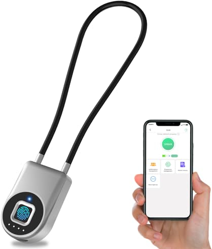 Anweller Fingerabdruck Kabelschloss, Vorhängeschloss mit 38CM Stahlkabel, Vorhängeschloss Fingerabdruck mit APP, Geeignet als Tür, Koffer, Rucksack, Fitnessraum, Fahrrad