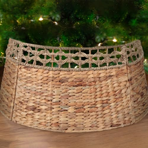 Leyndo Weihnachtsbaum-Halsband, gewebtes Rattan, rustikal, natürliches Seegras und Wasserhyazinthe, Weidenrock, Kragen für künstliche Weihnachtsdekorationen (61 cm)