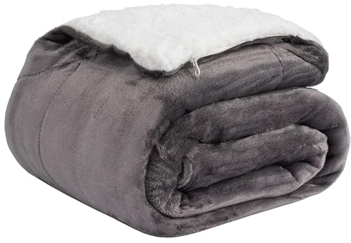 Basisstoff Cloudy Decke Sofa Kuscheldecke warm Sherpa Couchdecke mit Ecktasche Grau Gr.220 x 240 cm