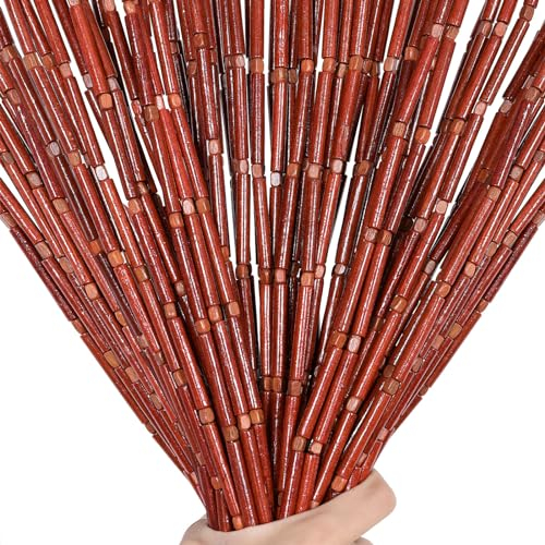 BECHAEO Handmade Bamboo Beaded Curtain for Doorway 65 Strands Door Beads Curtain Hanging Room Divider for Hallway Window Closet Boho Rustic Hippie Home Store Decor, 35.5 x 75 Inches Brown