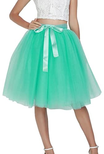 Tüllrock Damen Karneval Lang Minirock Petticoat Unterrock Tütü Ballettrock Hosenrock Tanzkleid Party Tutu Tüll Rock Faltenrock (Mint Green-A, One Size)