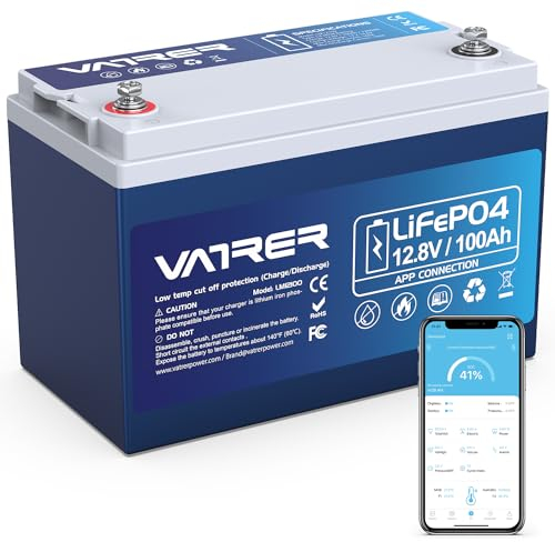 VATRER POWER 12V 100AH Bluetooth LiFePO4 Lithium Batterie mit 100A BMS 5000 Zyklen Lithium Akku 1280W Abschaltschutz bei Niedriger Temperatur Perfekter für Wohnmobil, Solar & Off-Grid-Anwendungen