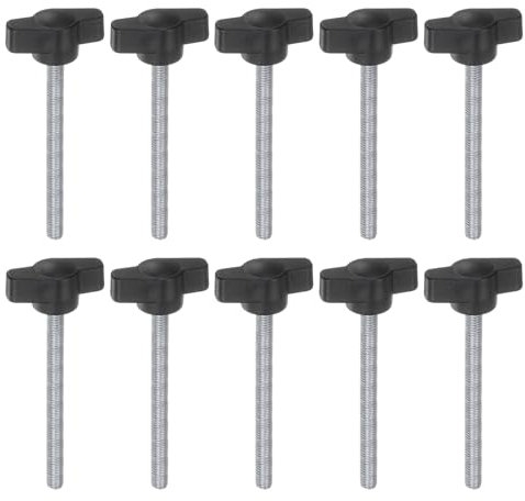QUARKZMAN M5 x 50mm Ala Mango Perilla, 10pcs Manija Negro de Sujeción Forma T Pomo de 27mm Ancho de Pulgar Tornillo de Cabeza Moleteada Rosca Macho Estándar para Taladros Carpintería