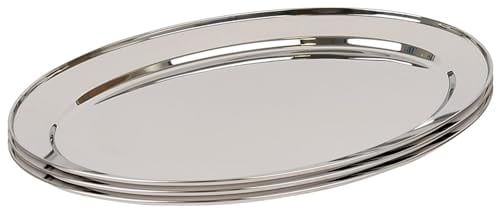 Argon Tableware 3X 60cm x 41cm Plateaux de Service Ovales en Acier Inoxydable - Grand Fête Dîner Collation Buffet Nourriture Sandwich Afficher Plateau Assiettes Plats