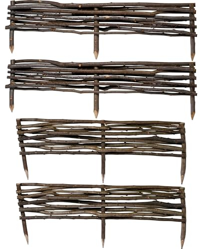 dobar® 4er-Set Beeteinfassungen aus Haselnuss-Holz 20 cm hoch - Natürliche Beetumrandung rechteckig zur Einfassung von Beeten - 90-100 x 20 cm - Natur
