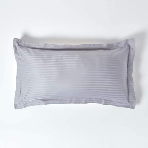HOMESCAPES Grey Pure Egyptian Cotton King Size Oxford Pillowcase 330 TC 500 Thread Count Percale Equivalent Satin Stripe Pillow Case Pack of 2