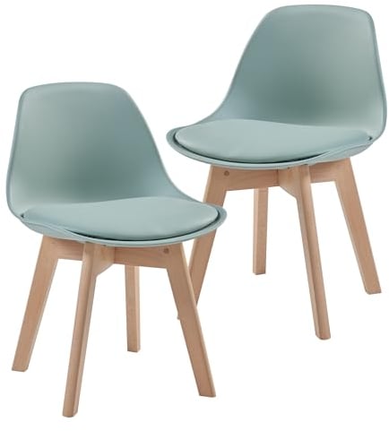 [en.casa] Kinderstuhl Elvdal 2er Set Kinderzimmerstuhl Mintgrün Schreibtischstuhl für Kinder Sitzhöhe 32 cm Polsterstuhl mit Holzbeinen 56 x 38 x 33 cm