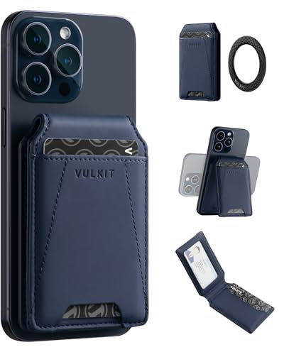 VULKIT Cartera Magnética Compatible con MagSafe Wallet, Cartera para Teléfono con Soporte Ajustable, para iPhone 15/14/13/12 Series, 4 Ranuras para Tarjetas Cuero, con Anillo Magnético Extra Adhesivo