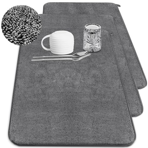 3 Stück XXL Abtropfmatte, saugfähige Mikrofaser-Abtropfmatte, große Größe 61 x 43 cm, Pad für Küchentheke, Kaffee, Abtropfgestell, unter der Spüle, Arbeitsplatten (grau)