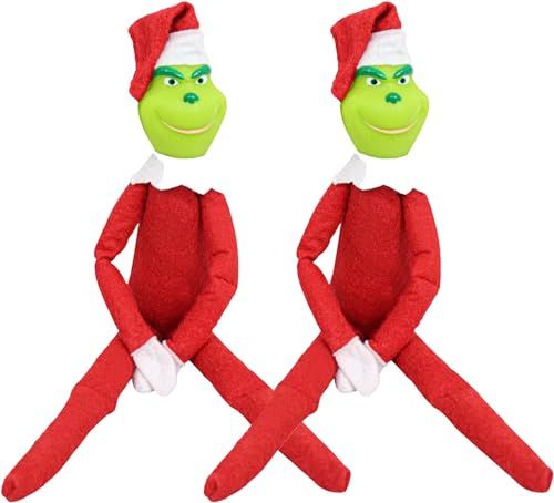 Fehodun 2PCS Grinchs Hängende Ornament Grinch Plüschtier mit Weihnachtsmütze Monster Elf Ornament Weihnachts Dekorationen für Home Party Dekoration