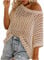 Womens Y2K Crochet Fishnet Long Sleeve Top Off The Shoulder Jumper Going Out Oversized Knitted Cover Up Sweater Lightweight Baggy Hollow Out Pullover Tops Knitwear Summer Beige XXL