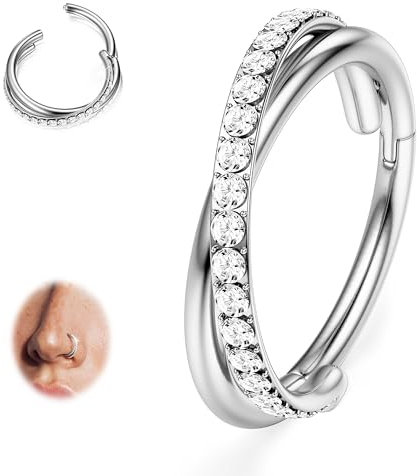 BodyBonita Nasenring Hoops - 316L Edelstah Nasenpiercings 20G/18G/16G CZ Conch Helix Piercings Schmuck Septum Piercing Knorpel Ohrring Rook Tragus Daith 8 mm Silber Duo Hoop