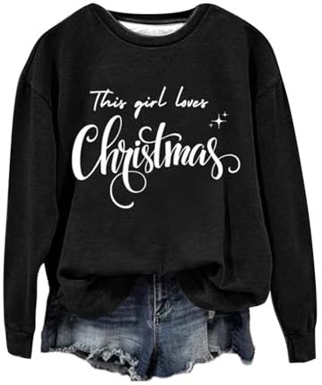Weihnachts T-Shirt Damen Langarm Lustige Grafik-Pullover Weihnachtsdrucke Pullover Sweater Rundhal Longsleeve Lose Langarmshirt Sweatshirt Ugly Christmas Für Frauen Teenager Mädchen
