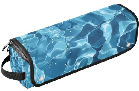 Amooorous Hot Hair Tools Reisetasche mit hitzebeständigem Pad, Aufbewahrungstasche für heiße Werkzeuge, Lockenstab und Glätteisen, Volumizer Styler, blaue Wasserwellen-Reisetasche für Haarwerkzeuge,