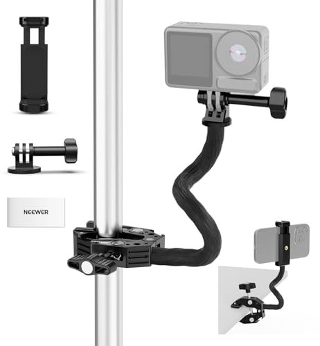 NEEWER Action Kamera Mount Set mit Super Clamp weichem Schlauch Action Kamera Adapter verstellbare Halterung für Flache/runde Oberflächen kompatibel mit GoPro Insta360 DJI Action Kamera Handy GP-26