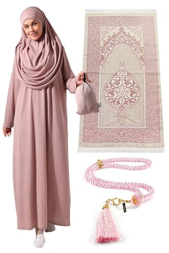 ihvan online, Muslim-Kleider für Frauen, One Piece Langarm Hijab Abaya in voller Länge islamisches Gebet Dress, Gebetskleidung für frauen,Gebetsteppich, Gebetskette, Rose Dry, Komfort: (3XL-6XL)