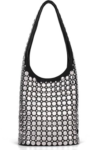 YFGBCX Y2K Geldbörse aus veganem Leder mit Nieten für Damen, Hobo-Tasche, portugiesische Nieten, Schultertasche, Schwarz