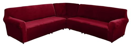 SXZAGZR Sofabezug Ecksofa L Form 7 Sitzer, L-förmiger Sofabezug, L-Form Sofahusse, Couchbezug rutschfest, Eckcouch Cover, Samt Sofabezug Eck Stretch Sofa Überzug (Rot)