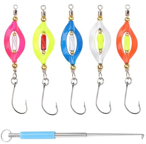 JaneYi 5 Piezas Cucharillas de Pesca Trucha Señuelos Spinner Bait Pesca UV-Activo y Autoluminiscente Cebos Artificiales para Truchas con Gancho Simple Incluye Quitaganchos y Caja