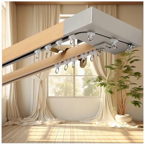 CMJYMX Gardinenstange Robuste Gardinenleisten 2 Läufig, Vorhangschiene Wandmontage, Aluminium Vorhang Schiene Für Fenster Dusch Vorhänge Raumteiler Schienenvorhangsystem(E,5.0FT/150CM)