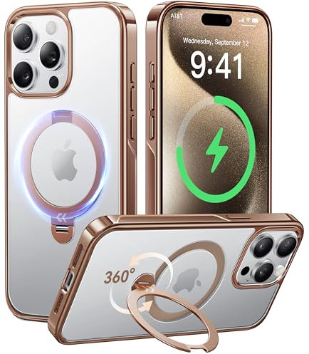 CASEKOO Desert Titanium for iPhone 15 Pro Max Case with 360° Integrated Magnetic Stand [Compatible with MagSafe][16FT Military Protection] Polished Clear for 15 ProMax Case 6.7'', Rose Gold