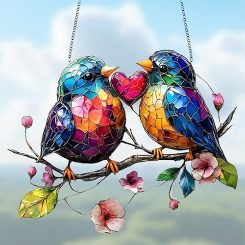 BSITSSS Suncatcher Birds Ornaments, Robin Sun Catchers for Windows, Acrylic Hanging Garden Love Bird Ornaments for Outdoor Garden Home Window Fence Decorations