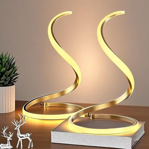 (2pcs) Decorative Table Lamp, Miniature Bedside Lamp, 3 Colors Temperature Dimmable LED Modern Spiral Style for Modern Bedroom, Living Room and Office Lighting and Decorative Arc Art (19*19*34 Gold)