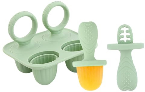 Silicone Baby Ice Lolly Moulds 6-Cavity Mini Popsicle Molds with Sticks Reusable Breastmilk Freezer Tray and Baby Teether for Toddlers-Two Handles Dark Green