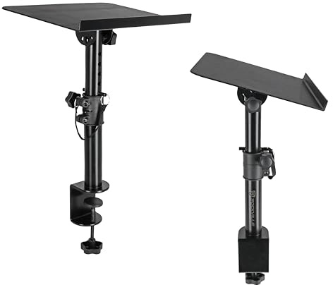 Rockville DMS75 Pair Studio Monitor Speaker Stands, Desk Clamp, 15 Degree Adjustable Tilt, 6 Height Positions, Silicone Anti-Slip Pad, Cable Management