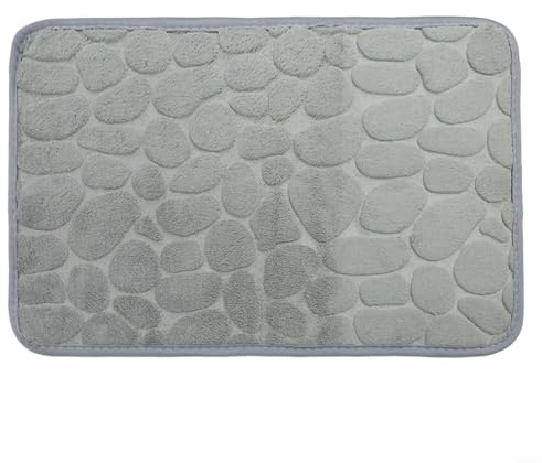 Saugfähige Badezimmermatte mit Memory-Schaum-Kern und rutschfester PVC-Unterseite mit geprägtem Kieselstein-Teppich für Badezimmer, WC und Wohnzimmer (grau)