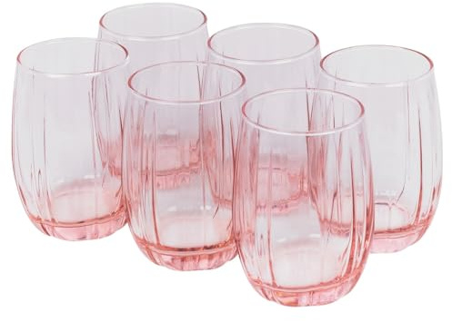 Queensway Home & Dining 12-Piece Coloured Glass Tumbler Set - Stylish, Durable Drinkware for Cocktails, Juices & Everyday Use - 240ml Pink Dishwasher Safe Glasses
