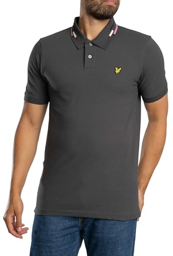 Lyle & Scott Men's Striped Tipped Polo Shirt, Gunmetal/Foam