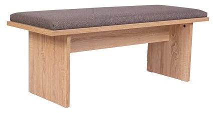 kundler home Sitzbank Esszimmer gepolstert, Schuhbank mit Polster, Bank Flur, Eiche Holz Dekor, 125x45x48 cm, einfacher Aufbau, 'Die Stilvolle' (Grau)