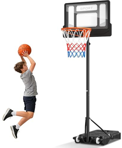 Gvdeirn Basketball Hoop For Kids 150-205cm Height Adjustable,4.92ft-6.73ft Shatterproof Backboard,Portable Enlarged Base Backyard Driveway,Rebounder and Wheels,Indoor Outdoor Youth Adults Kids