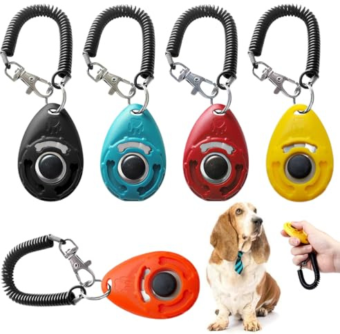 5 Pezzi Clicker per Cani, Clicker per addestramento di animali domestici, Clicker Addestramento Cani Formazione Clicker con Cinturino da Polso per Cane,Gatto,Cavallo