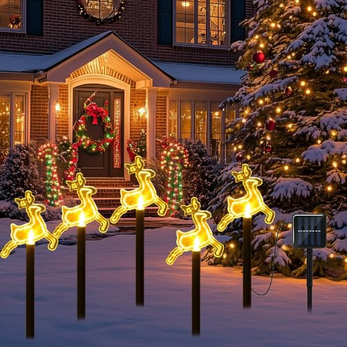 Mineup 5 Stück Gartenstecker Solar Außen Weihnachten, 37cm Acryl Weihnachtsbeleuchtung Außen Solar, LED Solar Gartenstecker Weihnachten, Außenbeleuchtung für Garten Terrasse