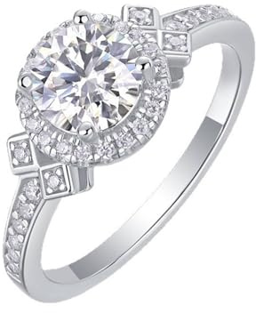 Skcess 14K Weißgold Partnerringe, Verlobungsring Damen 6.5mm Moissanit Weiß 1ct Fingerring Promise Ring Jubiläum für Frauen Schmuckgeschenke Größe 57 (18.1)