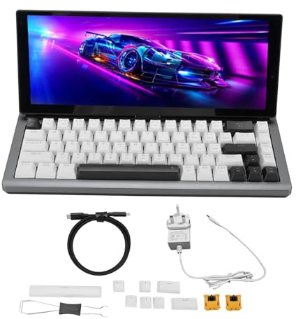 Lazmin112 Mechanical Keyboard, 12.3 Inch Foldable Touchscreen with 90 Degree Angle RGB Backlit 68 Keys Hot Swappable Linear Switch Plug and Play for OS X (GB Plug)
