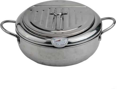 Stainless Steel Deep Fryer Pot with Temperature Thermometer and Removable Oil Drip Rack For Use on Induction, Gas, and Electric Cooking Appliances (304+24cm)
