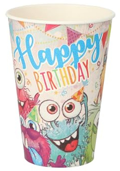 PAPSTAR Pappbecher Einweg 200ml 10er Set - Trinkbecher Funny Monsters Motiv - Einwegbecher Pappe Happy Birthday Getränkebecher für Geburtstag Kindergeburtstag Kinderparty Party Tischdeko - Bunt
