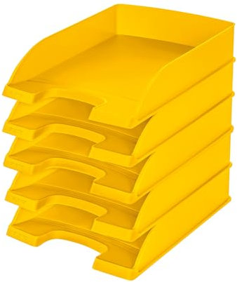 Leitz Briefkorb Standard A4, 5er Pack, Briefablage in Premium-Qualität, Stapelbare Ablagefächer als Schreibtisch-Organizer, Kombinierbar mit Plus-Serie, Gelb, 52270015