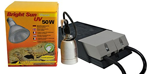 Lucky Reptile Bright Sun UV Desert Komplettset - 50 W Metalldampflampe inklusive Fassung & Vorschaltgerät - Reptilien Wärmelampe mit hitzebeständiger Keramikfassung - Terrarium Zubehör, 3-teiliges Set