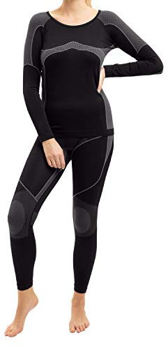 Gomati Damen Thermo Unterwäsche Set Seamless Funktionswäsche schnelltrocknend - Grau L-XL