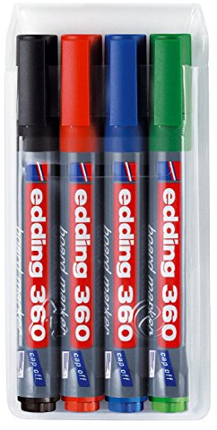 122485 - Edding 360/4S Whiteboard Marker Bullet Tip 1.5-3mm Line (Assorted Colours) - 1 x Pack of 4 Whiteboard Markers