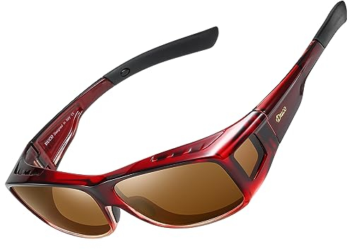 DUCO Herren und Damen Sonnenbrillen Polarisiert Unisex Brille Überbrille für Brillenträger Fit-over Polbrille 8953 M (L - Wein Rot, Braun)
