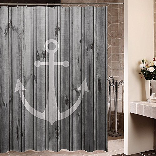 Violetpos Rustikaler Grauer Anker Holz Duschvorhang Badezimmer Dekorative 180 x 200 cm