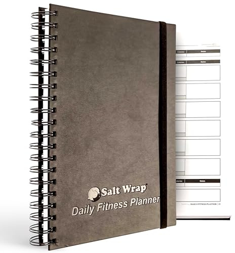 SaltWrap Daily Fitness Planner - Gym Workout Training Log, Weightlifting Exercise Journal, and Food/Diet Tracker - Daily and Weekly Pages, Goal Tracking, Spiral-Bound, 7 x 10 inches