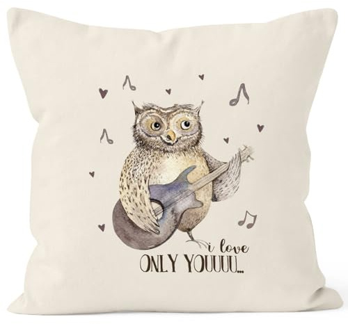 MoonWorks Kissenbezug Only You singende Eule Owl Liebe Love Watercolor I Love You Ich Liebe Dich 40x40 Baumwolle Natur 40cm x 40cm