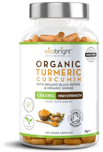 VitaBright Turmeric and Black Pepper Capsules | 1440mg per Daily Dose | 120 Tablets | 2-Month Supply High-Strength Curcumin | Organic Turmeric Blend