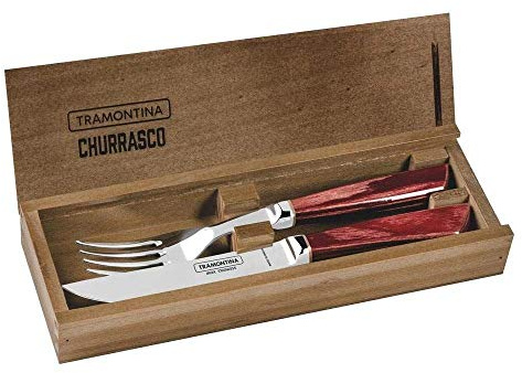 Tramontina Churrasco Steakbesteck-Set Pampas in Rot, geschmiedet, aus Edelstahl/Kiefernholz rot